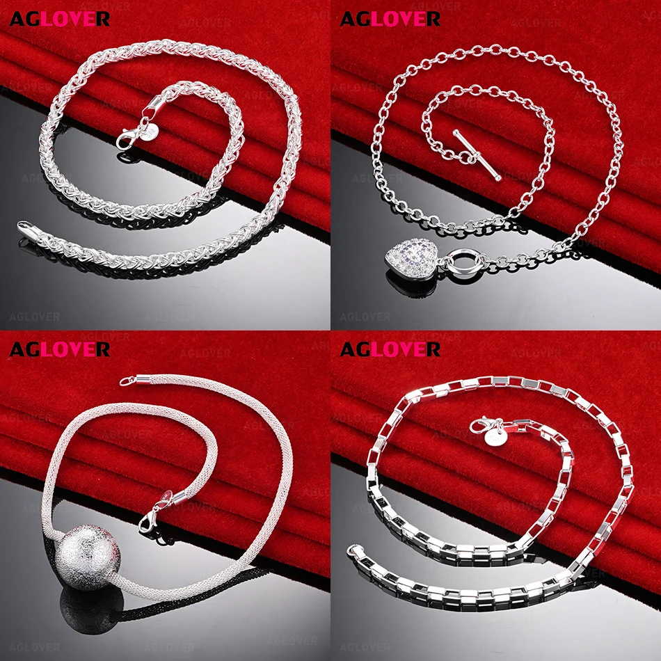 

AGLOVER 925 Sterling Silver Heart Pendant with Zircon O-Shaped Chain Necklace Women's Charm Fashion Anniversary Gift Jewelry