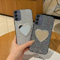 Luxury Mirror Glitter Shiny Grid Leather TPU Phone Case For Samsung Galaxy A14 15 16 34 35 36 54 55 56 71 4G 5G 72 73 Back Cover