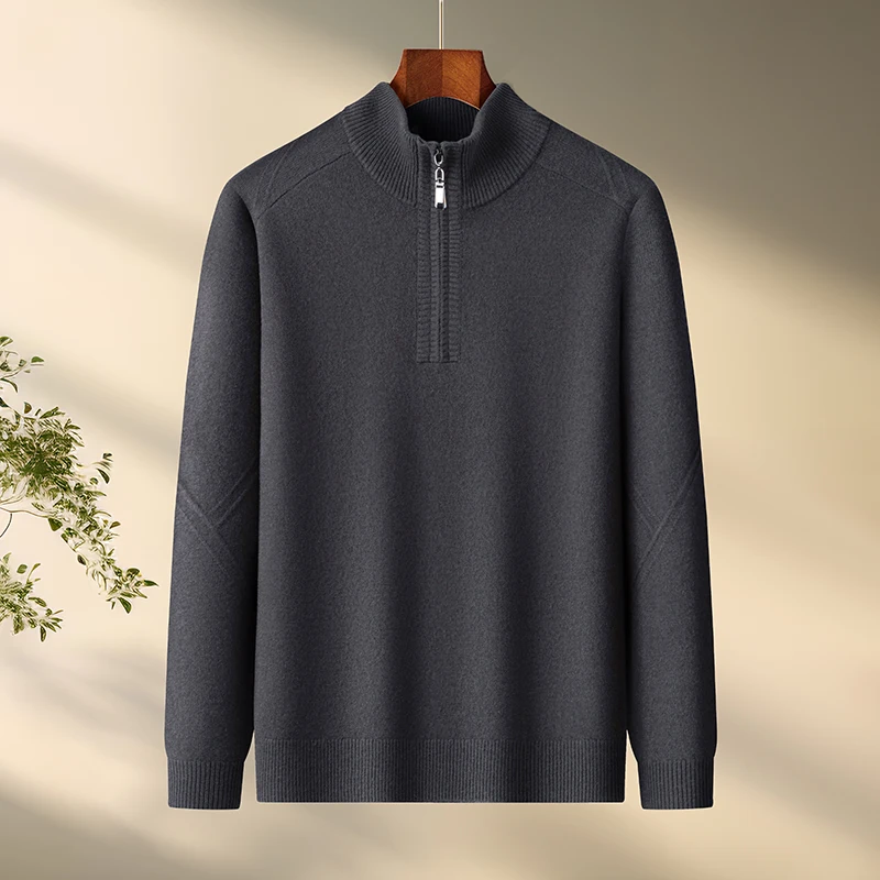 

100% Sheep Wool Zipper Jumper 2025 Men Autumn Winter Classic Stand Collar Sweater Male Cashmere Wool Knit Clothes Pullovers