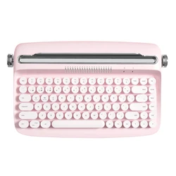 YUNZII B303 Pink Wireless Typewriter Keyboard, Retro Bluetooth Aesthetic Membrane Keyboard with Adjusted Stand for Multi-Device