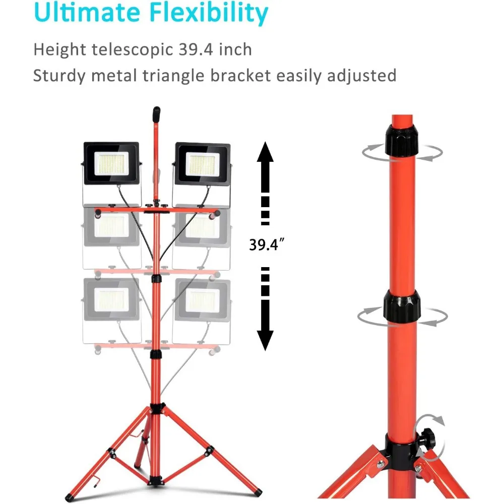 個別スイッチ付きの調整可能なヘッドワークライトフラッド,スタンド三脚のLEDワークライト,200W,26000ルーメン,2つの明るい