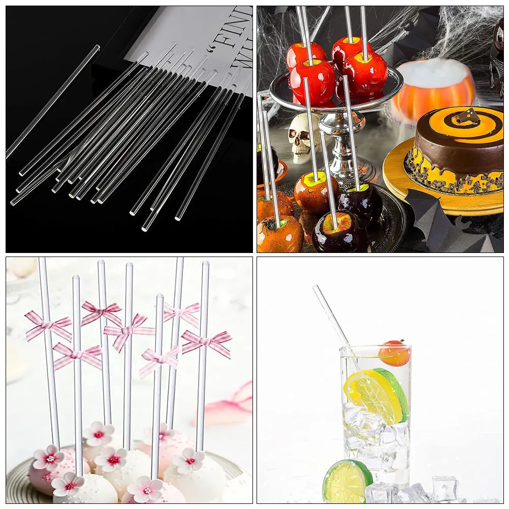 

100Pcs Acrylic Rods for Lollipops Cake Pop Sticks Clear Stirrers DIY Candy Craft Supplies Transparent Dessert Decorating Tools