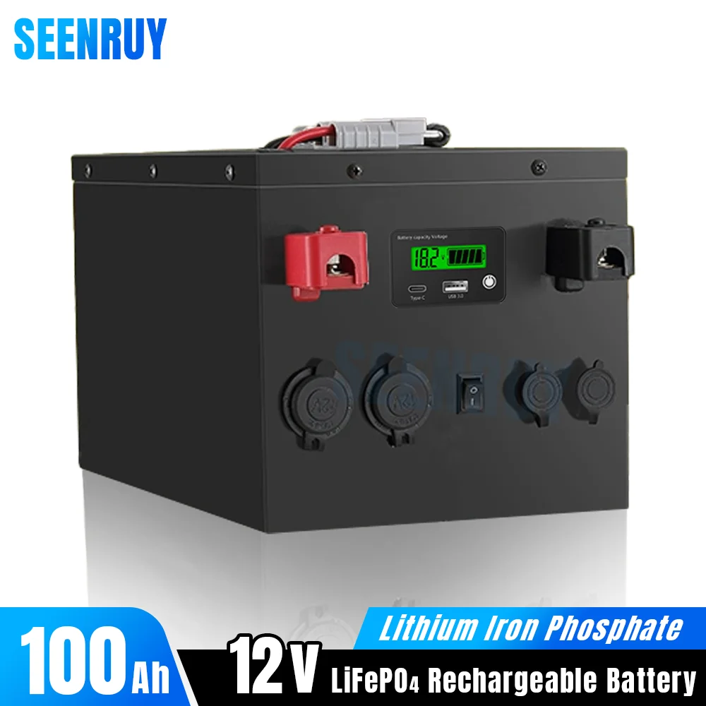 

12V 100Ah Lifepo4 Rechargeable Battery Pack Built-in BMS Optional Bluetooth Deep Cycle for Campers Outdoor RV Solar Energy