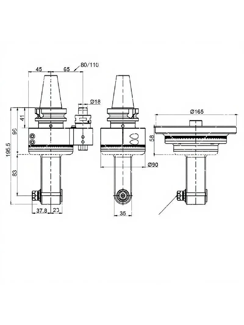 Machining center angle head 90 degree right angle milling head BT40 BT50 gantry side milling head