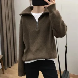 Cashmere sweater women's knitted sweater 100% pure wool 2024 autumn and winter fashionable high neck top solid color loose pullo