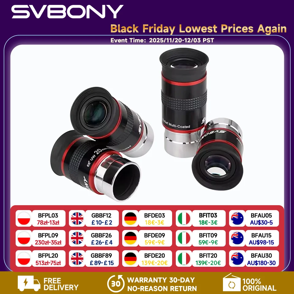 SVBONY Kính Viễn Vọng Kính 1.25 "68 Độ UWA Kính Bộ Cho Thiên Văn Kính Thiên Văn 6/9/15/20mm