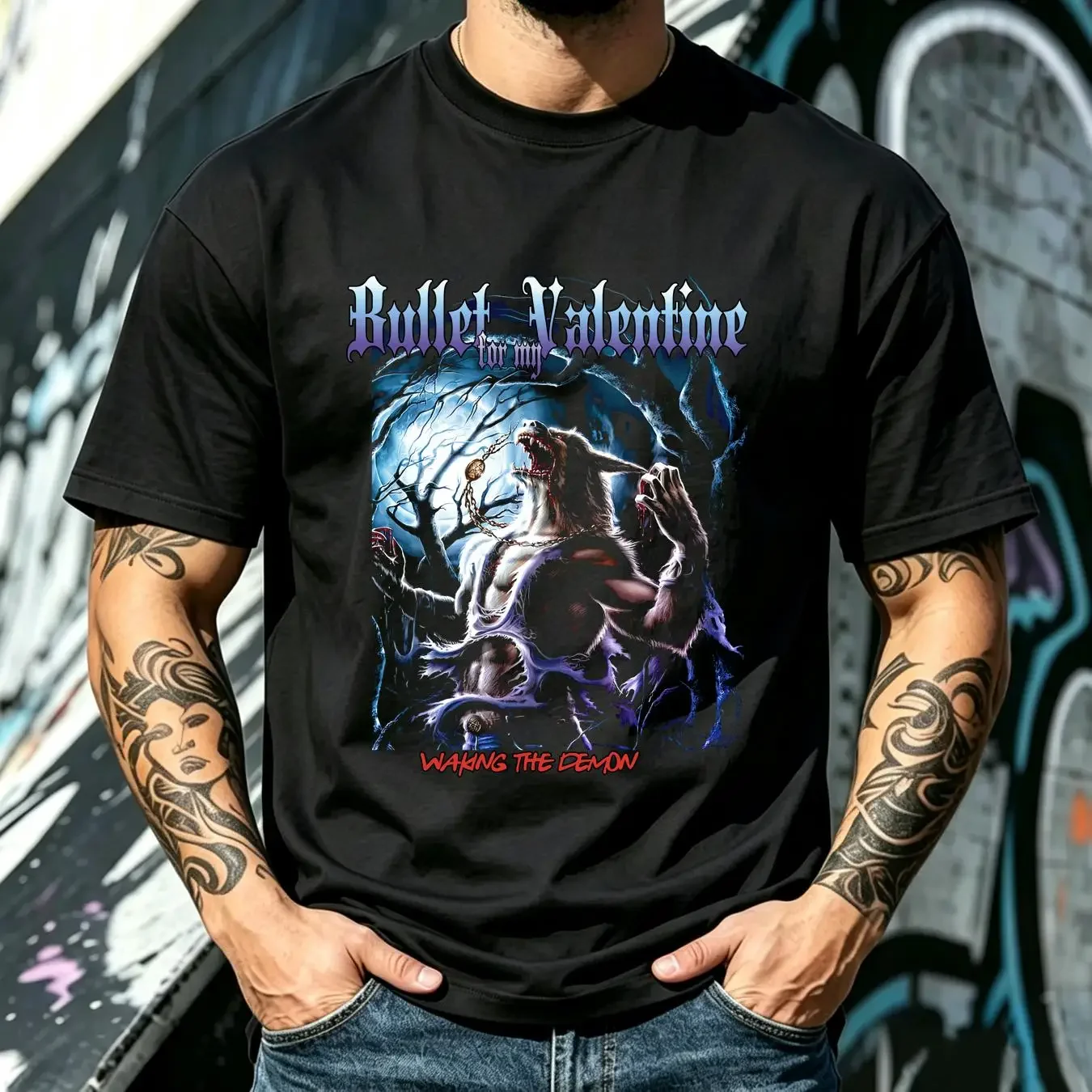 washed T Shirt Bullet For My Valentine Waking The Demon Band KV12038 long sleeves vintage Washed Slightly Stretched Soft