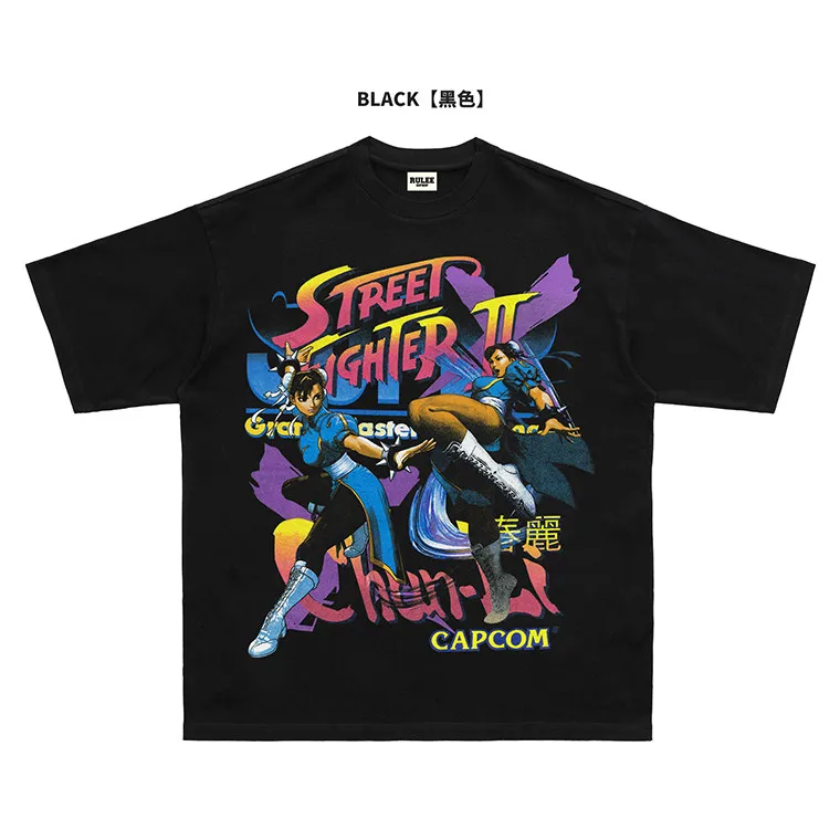 Camiseta de Cuello Redondo Estampada para Hombre, Estilo Verano 2026, Chunli Street Fighter, Hip-Hop Urbano, Cómoda y de Alta Calidad