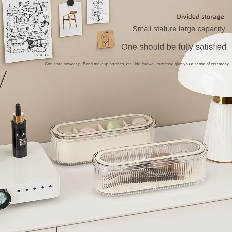 Creative Grid Makeup Brush Storage Box Dustproof and High-end Dressing Table Organizer Box Large Capacity Powder Puff Makeup Box