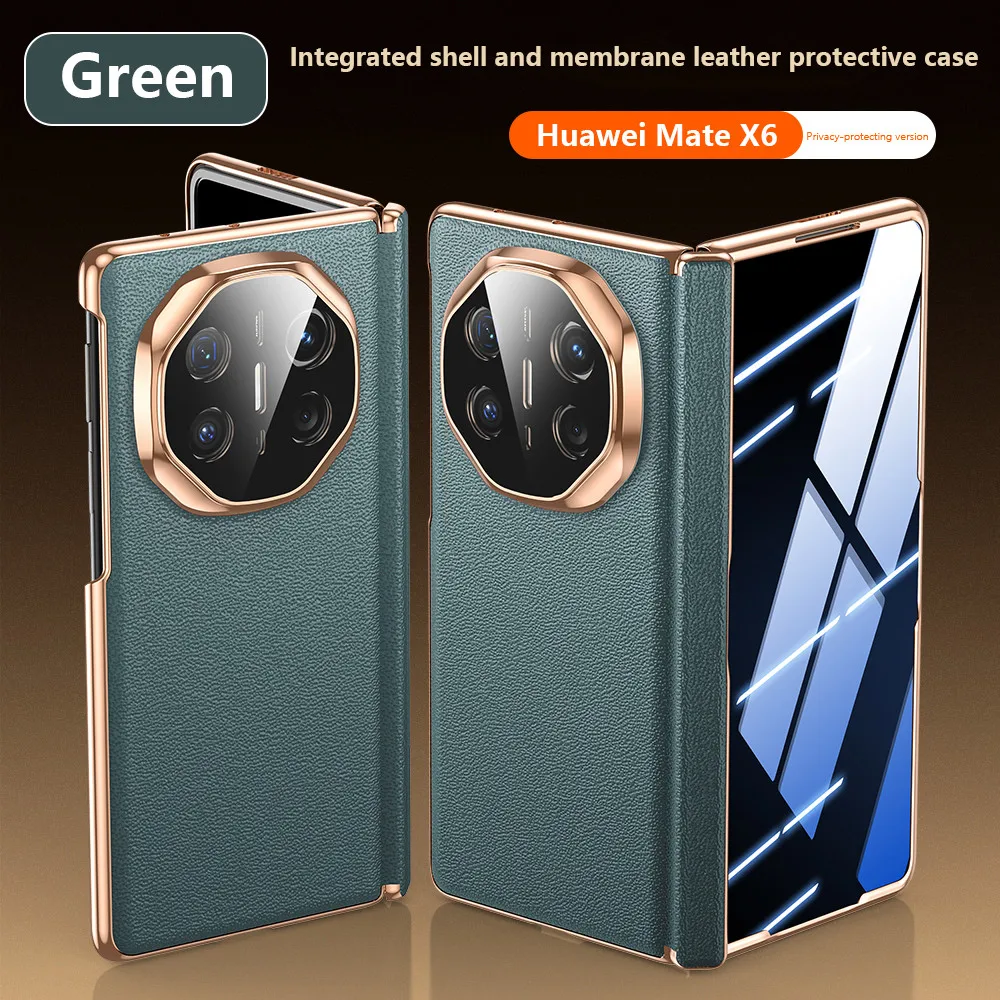 

Electroplated Leather Case For Huawei Mate X7 X6 X5 MateX7 5G Magnetic Folding Hinge Protection Cover With Tempered Film