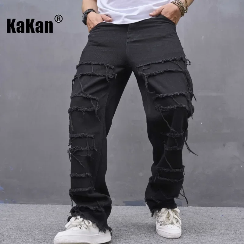 

Kakan - New European and American Micro La Style Pure Black Jeans for Men, Trendy Straight Length Jeans K78-505