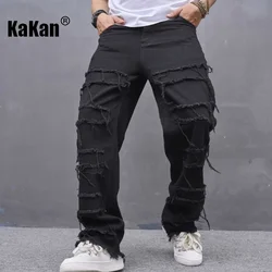 Kakan - New European and American Micro La Style Pure Black Jeans for Men, Trendy Straight Length Jeans K78-505