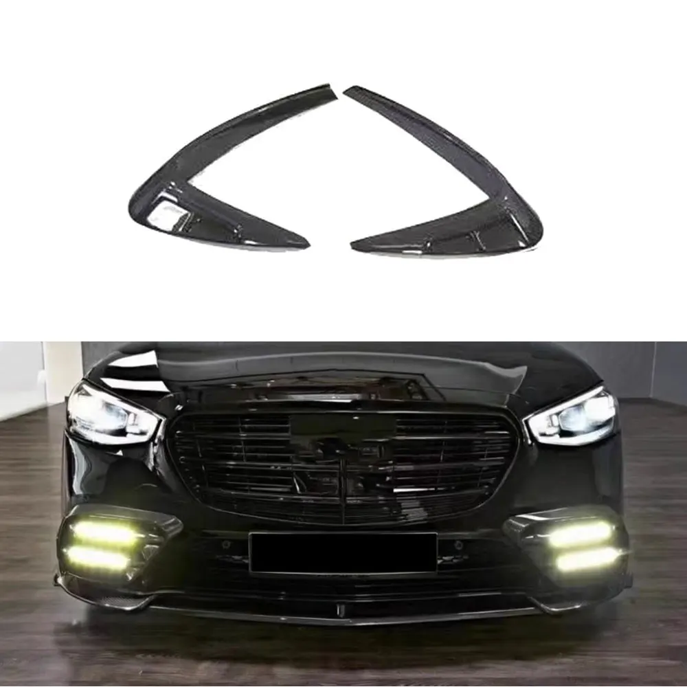 

Carbon Fiber Front Fog Lamp Air Vent Trims Knife Strips for Benz S Class W223 S450 S500 Sport 2021-2023 FRP Body Kits