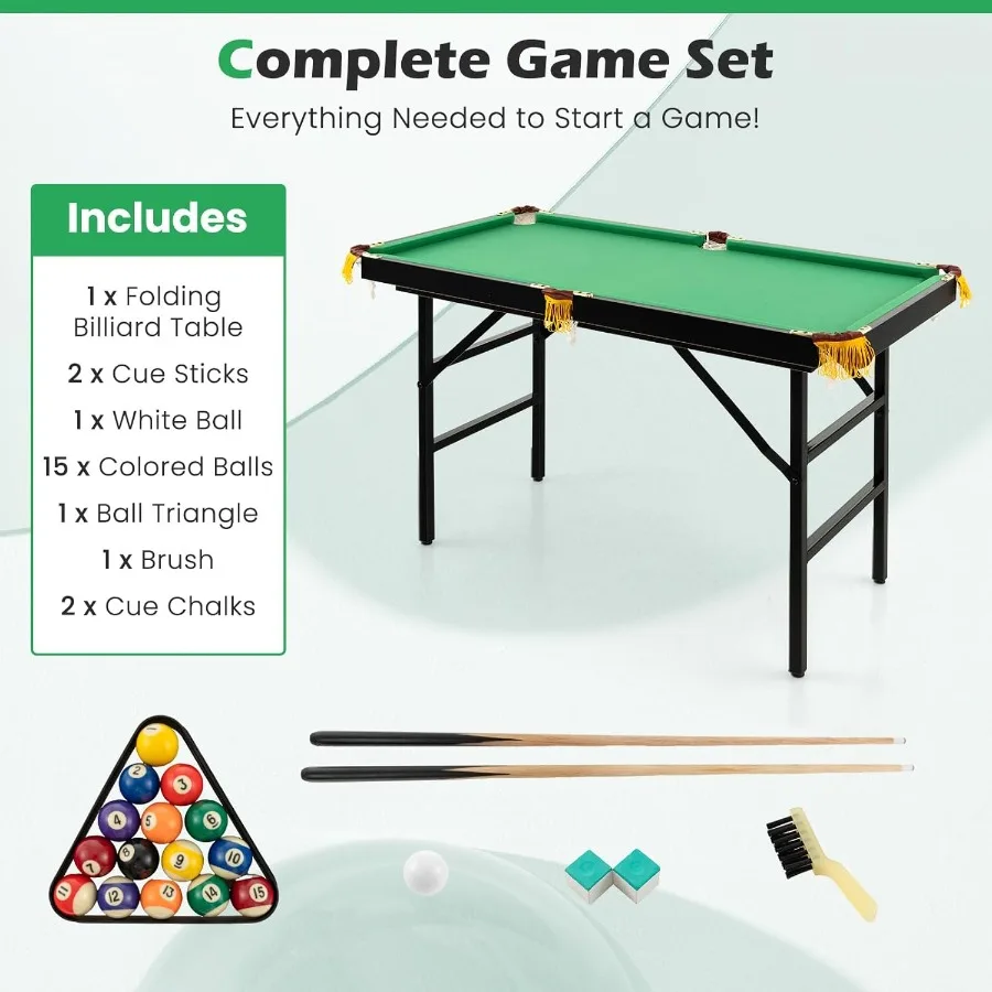 طاولة حمام سباحة صغيرة قابلة للطي مقاس 48 بوصة مع كرات 2 عصي طباشير وفرشاة للترفيه العائلي ألعاب الحفلات الداخلية المدمجة De