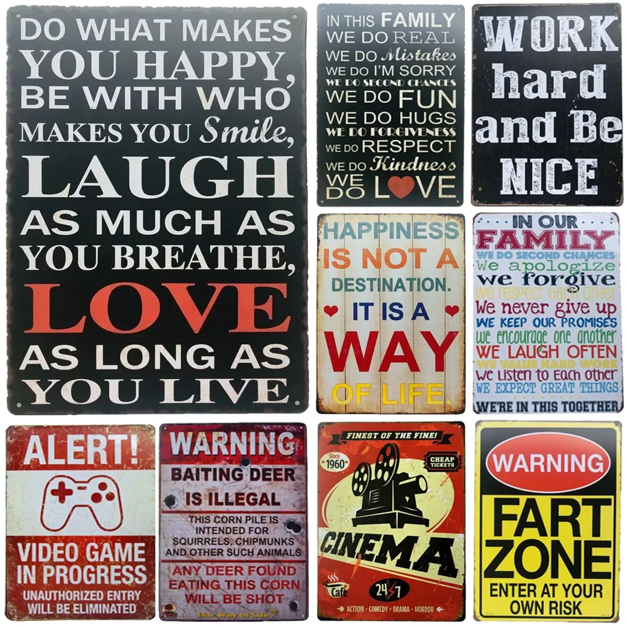 Plaque Metal Tin Signs Laugh Love Live Wall Decoration Vintage Art Posters Iron Painting for Man Cave Home Cafe Garden Club Bar