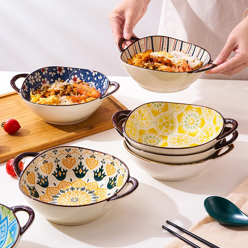 Japanese-style ceramic binaural soup bowl large salad Lamian Noodles  restaurant snail powder  dishes