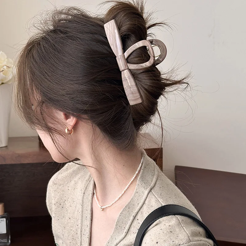 

Korean Ins Bow Hair Claw Exquisite Coffee White Color Hair Clip Senior Classic gentle Claw Clip Hair Accessories for Women Girls