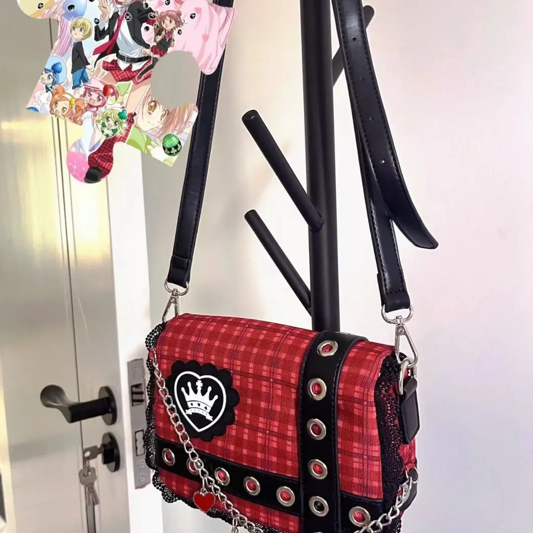 Japanese Cute Striped Plaid Y2 Harajuku Style Large Capacity Messenger Bag Tote Bag Storage Bag Kawaii Women Bag Purse Handbags