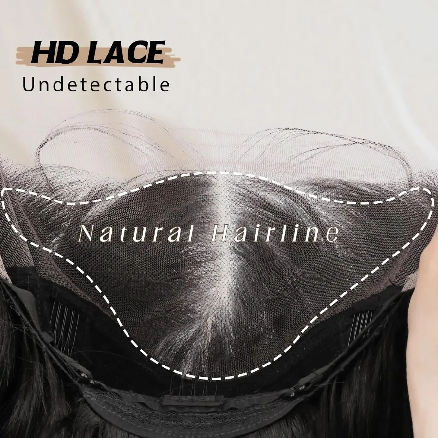 أسود الاصطناعية الدانتيل شعر مستعار أمامي 13 × 4 HD الدانتيل موجة شعر مستعار 26 بوصة طويلة متموجة الباروكات مع شعر الطفل الاصطناعية الدانتيل شعر مستعار أمامي للنساء D #5