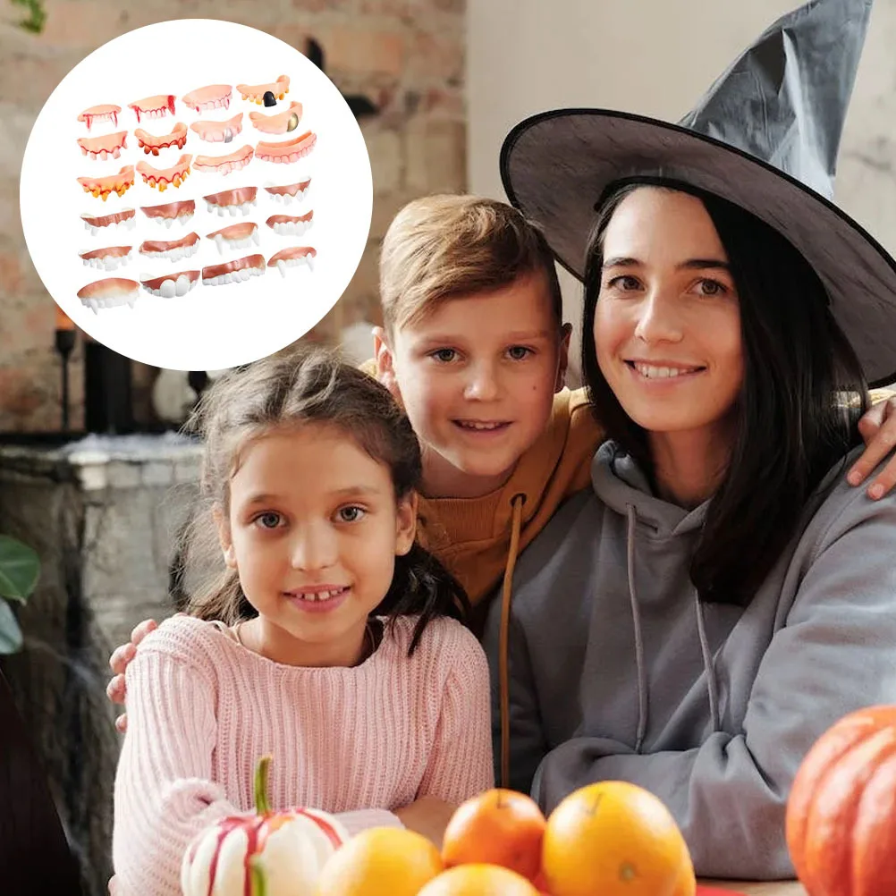 

24Pcs Scary Halloween Teeth Funny Fake Dentures Party Props Cosplay Costume Accessories Fake Teeth Ugly Halloween Costumes