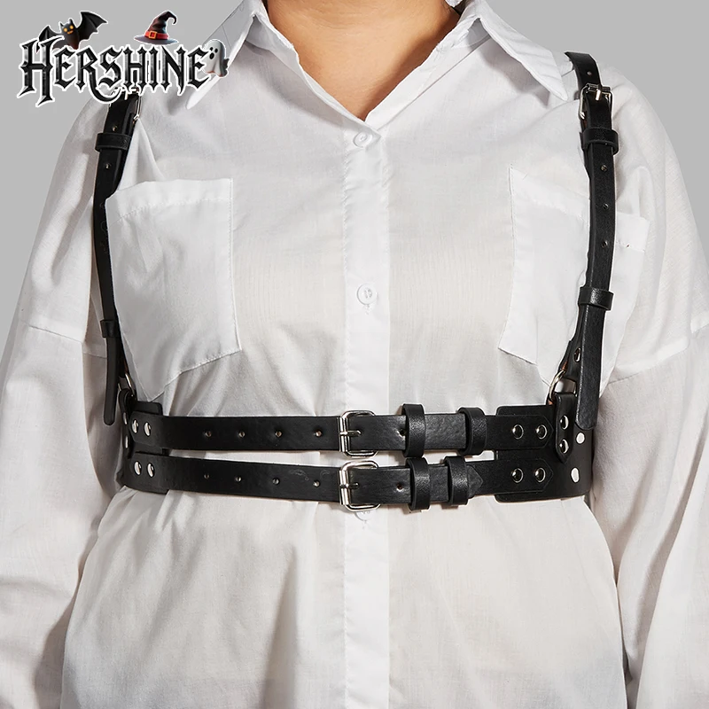 HERSHINE 1 piece women's black wide waistband double-layer shoulder strap Y2K Gothic style Halloween accessory fashion item