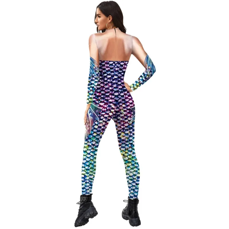 Cosplay sereia para mulheres, macacão escala peixe roxo, bodysuit magro, roupas de carnaval, festa de Halloween, festival, adulto