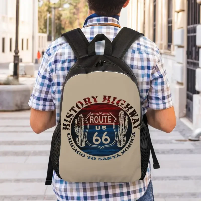 Custom Route 66 America Road Vintage Trip Backpacks for Men Women School College Students Bookbag Fits 15 Inch Laptop Bags