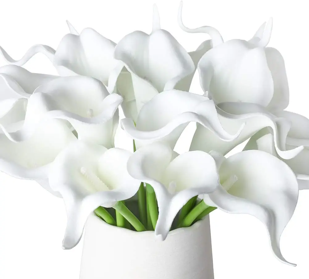 20 Stück künstliche Calla-Lilien-Blume, fühlen sich echt an, Latex-Blumen für DIY, Hochzeitsstrauß, Party, Heimdekoration (reinweiß) – Detail 2