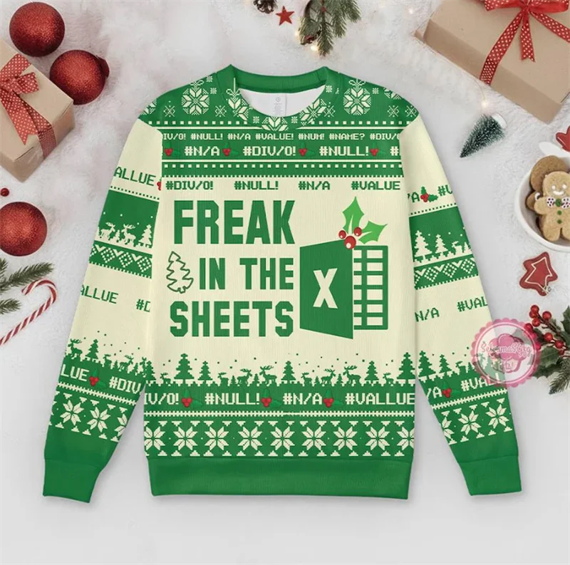 クリスマスの醜いセーター ああ、これはスプレッドシートが必要です Excel クリスマスの要素 楽しくて創造的な冬のラウンドネックセーター