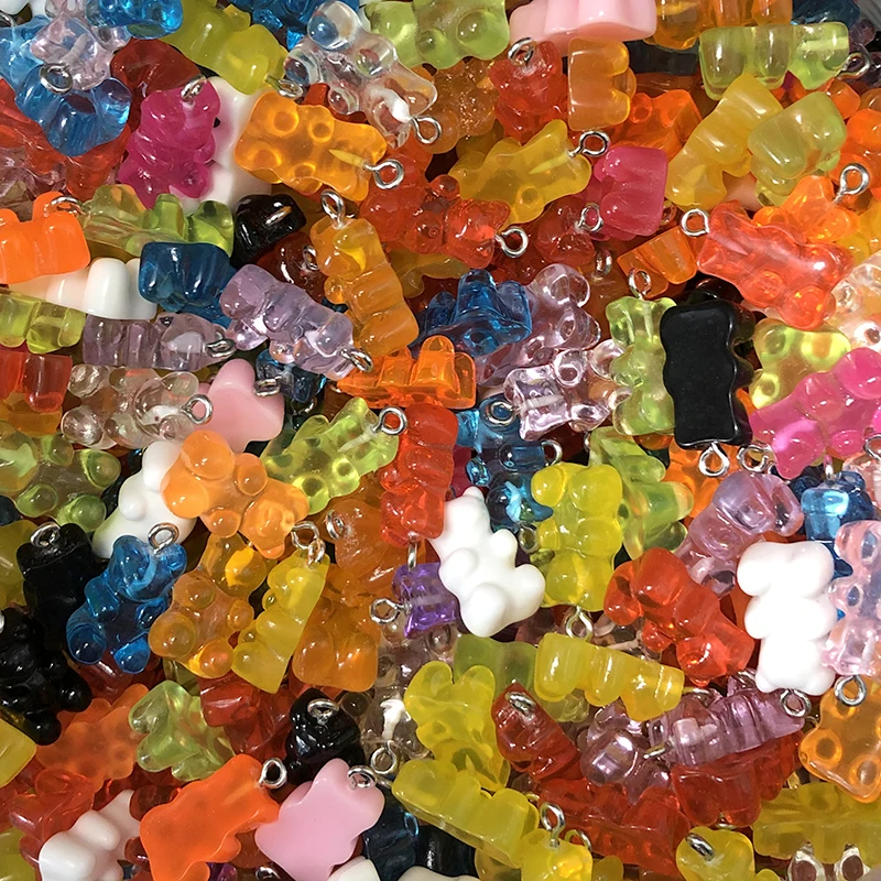 Random 50/100pcs（not Only Photo Show）Resin Bear Charms Bulk Wholesale Candy Bears Bracelet Earring Necklace Pendant Jewelry Make