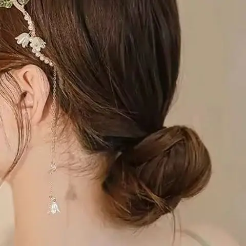 

Super Fairy White Lily Of The Valley Flower Pearl Tassel Headband Female Forest Fairy Beauty High-Grade Thin Headband
