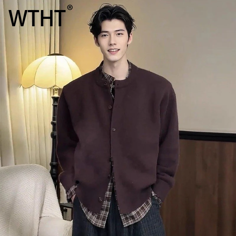 

WTHT Fashion Men's Spliced Plaid Fake Two-pieve Design Shirts Trendy 2026 Spring Laple Single Breasted Coats Male 2A2671