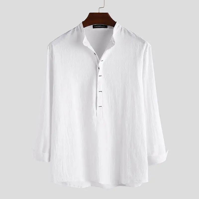 

Men's Casual Loose Cotton Linen Long Sweed irt Breathable Comfortable Spring Autumn Youth Faion oulder Padded irt