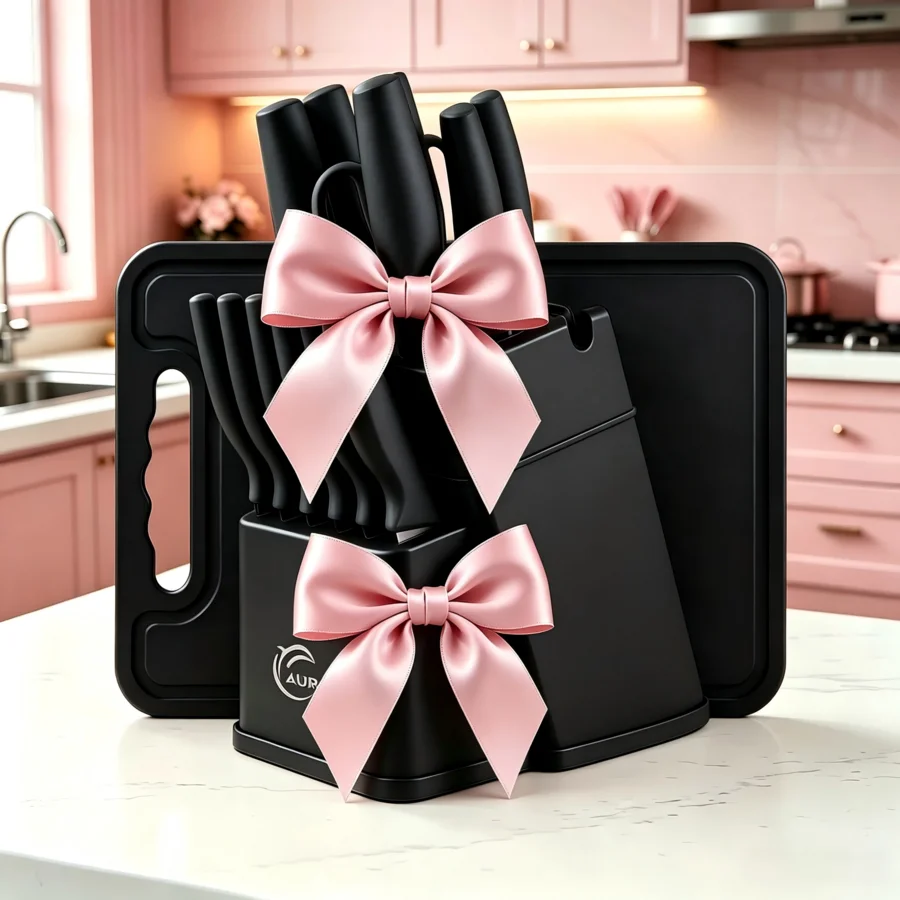 Stylish Kitchen Cooking Utensil Set With Storage Holder & Cutting Board, Multi‑Color Countertop Kitchen Gadget Collection For Ho