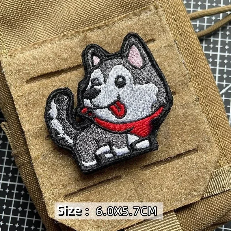 Cute Schnauzer Dog Embroidery Hook&Loop Tactical Patches Military Fun Dachshund Corgi Morale Badge Armband for Backpack Sticker