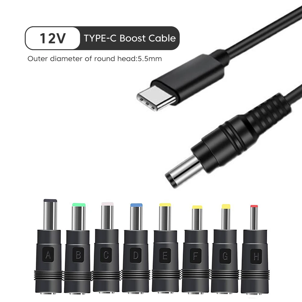 Type C Power Boost Cable DC 5V to 12V WiFi to Powerbank Cable USB Converter Step-up Cord 8 Adapters for Wifi Router Modem Fan