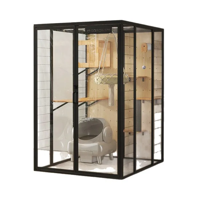 

Large cat cage villa panoramic glass solid wood cat nest pet house panoramic glass cat cage