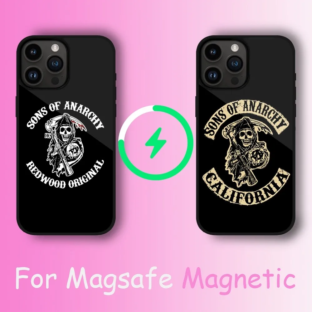 TV Sons Of Anarchy Phone Case For iPhone 11 12 13 14 15 Max Plus Pro Wireless Magnetic Magsafe Charging Shell