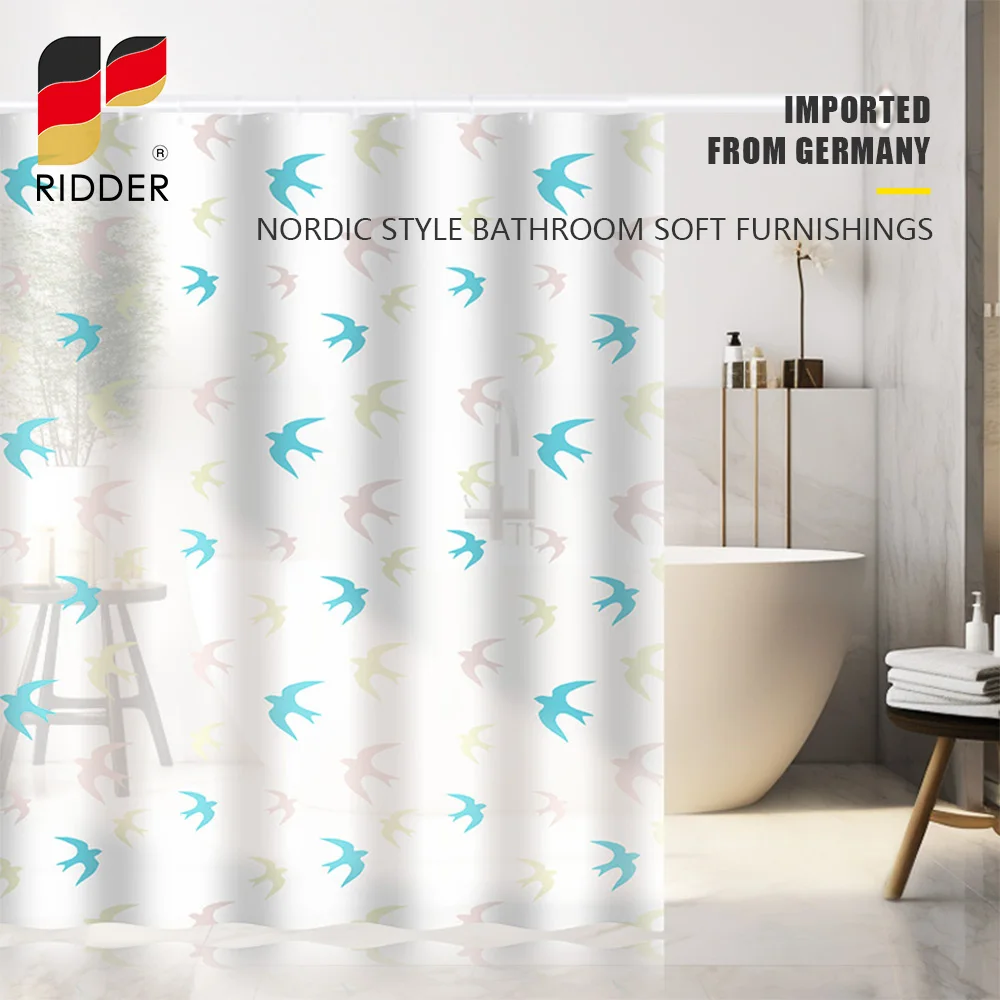 RIDDER Swallow Home Decoration 100% PEVA Bathroom Shower Curtain Waterproof Thicken Mildew Proof Durable With Hooks Rustproof