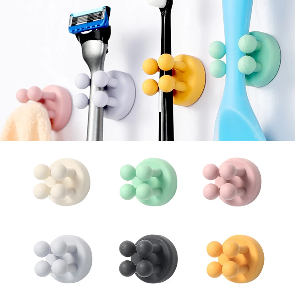 

Flexible Silicone Toothbrush Holder Wall Mounted Multipurpose Self-Adhesive Hook Shaver Holder Bathroom Accessories BJStore