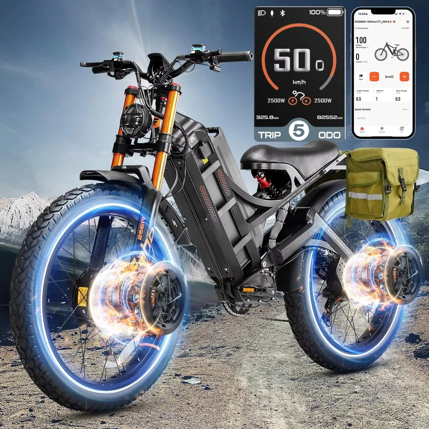 QQA Romeo Ultra II New Design High Performance 60v 5000 Electric Mountain Bike, High Power Watt Adult Electric Off-Road Bike
