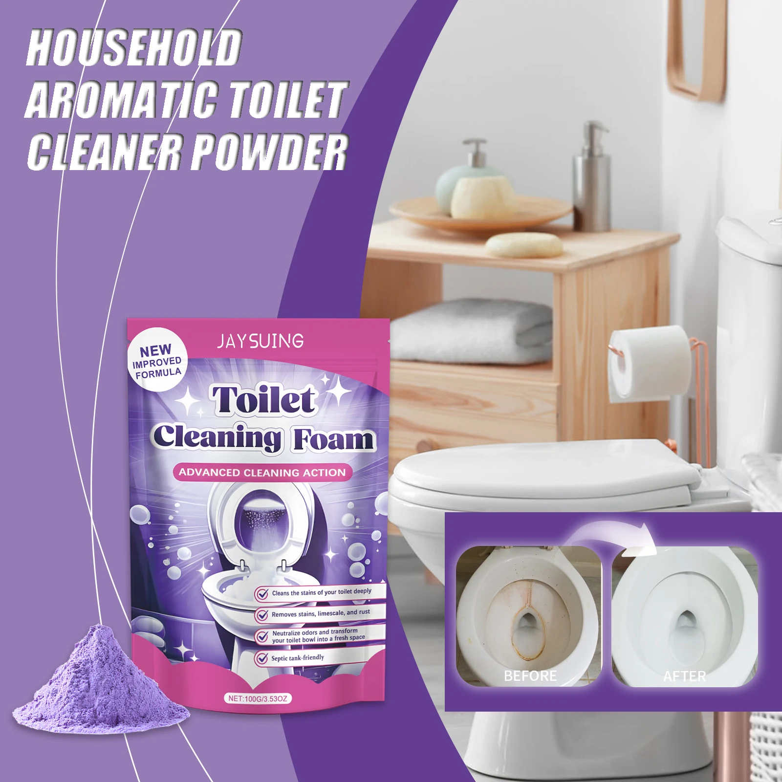 

Очиститель для унитаза, самоактивающееся чудо, порошковая пена, глубокое удаление накипи, пятновыводитель, туалетный порошок для чистки унитаза