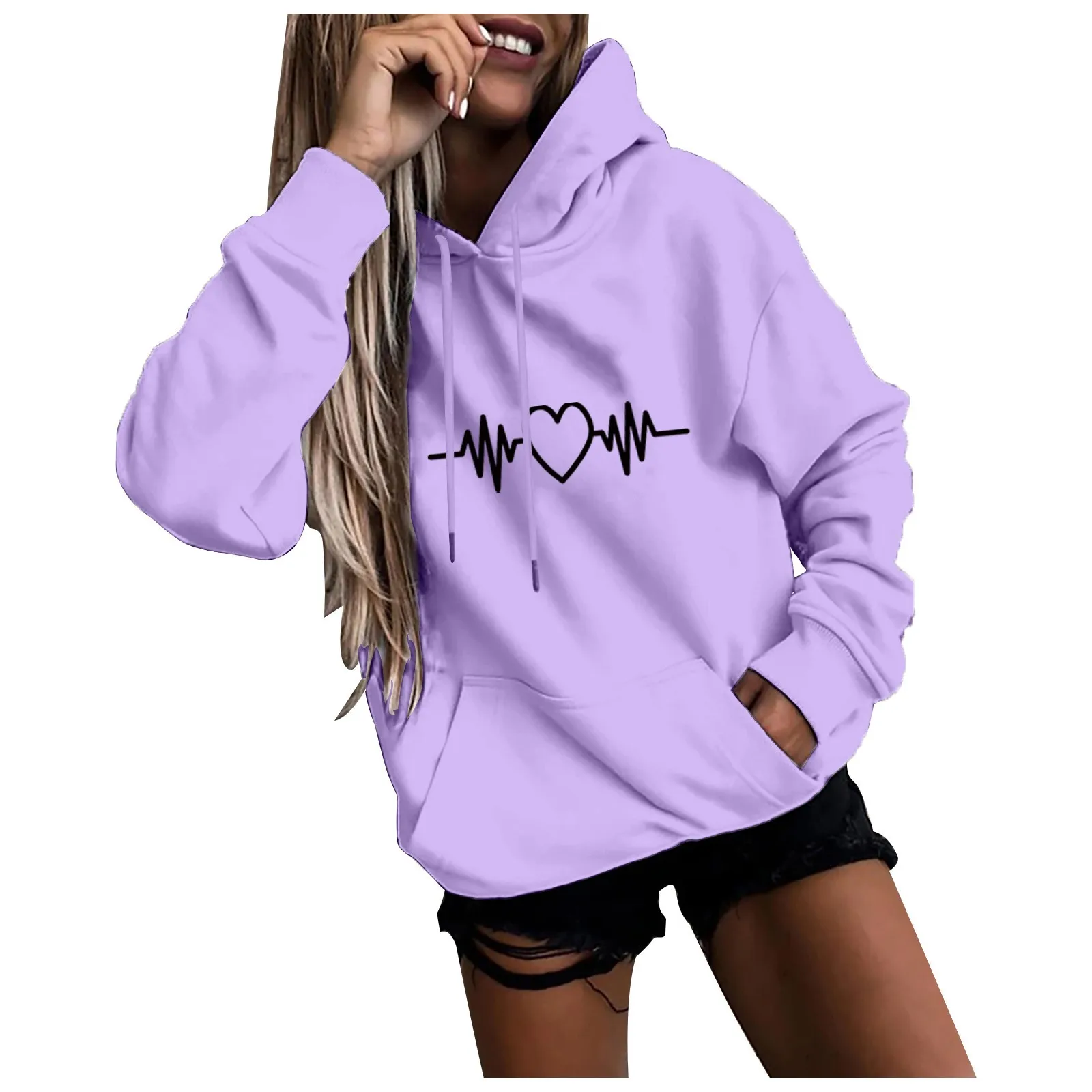 Women\'s Hoodies Tops Long Sleeve Sports blouse 2023 Spring Fashion fun Print Sweatshirts Solid Casual Loose Hooded Sweatshirt