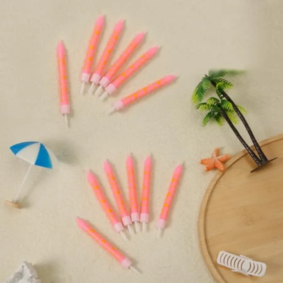 12pcs 3.7 Birthday Candles Pink Themed Cake Candles Sticks with Golden Crown Patterns Cute Candlesticks Cupcake Candle Decorati