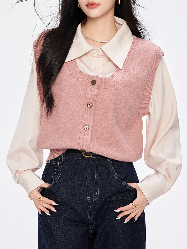 

Elegant Office Ladies Fake 2 Piece Blouse Women 2024 New Turn-Down Collar Long Sleeve Tops Shirts Spring Autumn Sweater Blouses