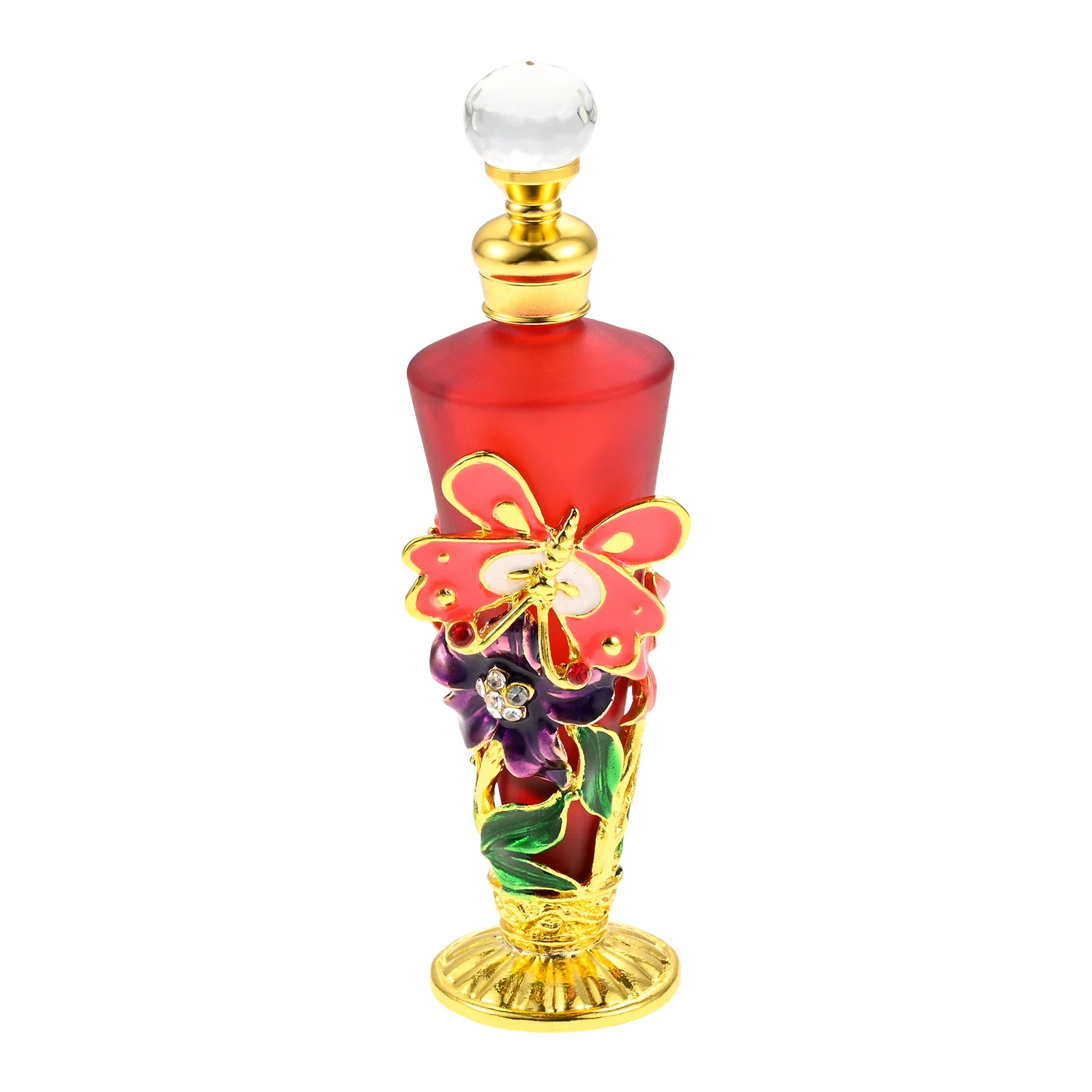 30ml Perfume Bottle Empty Frosted Glass Enamel Butterfly Flowers Golden Base Crystal Lid Drip Repackage Lotion Toner Decoration