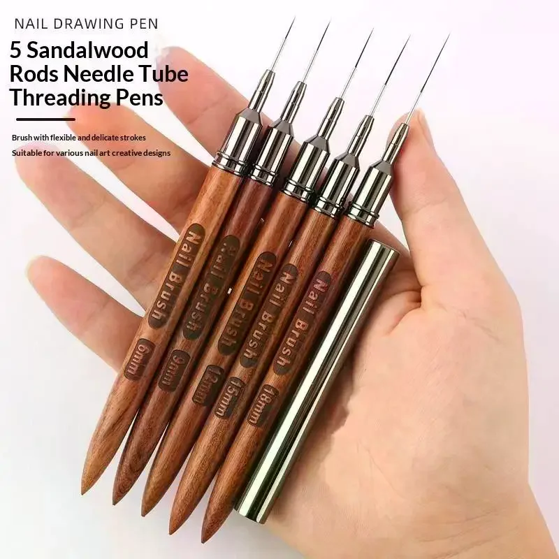 1Pc Red Sandalwood Handle Nail Art Liner Brushes Fine Precision Tips Perfect For Home Salon DIY Nail Painting Design Creation