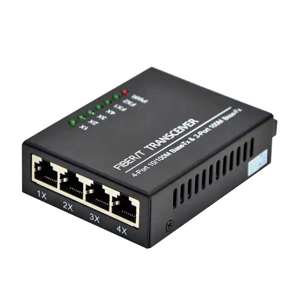 1 Pcs 4 RJ45 2 SC fiber port fiber media Converter 1310nm/1550nm 20km Fiber Optical Media converter with power supply