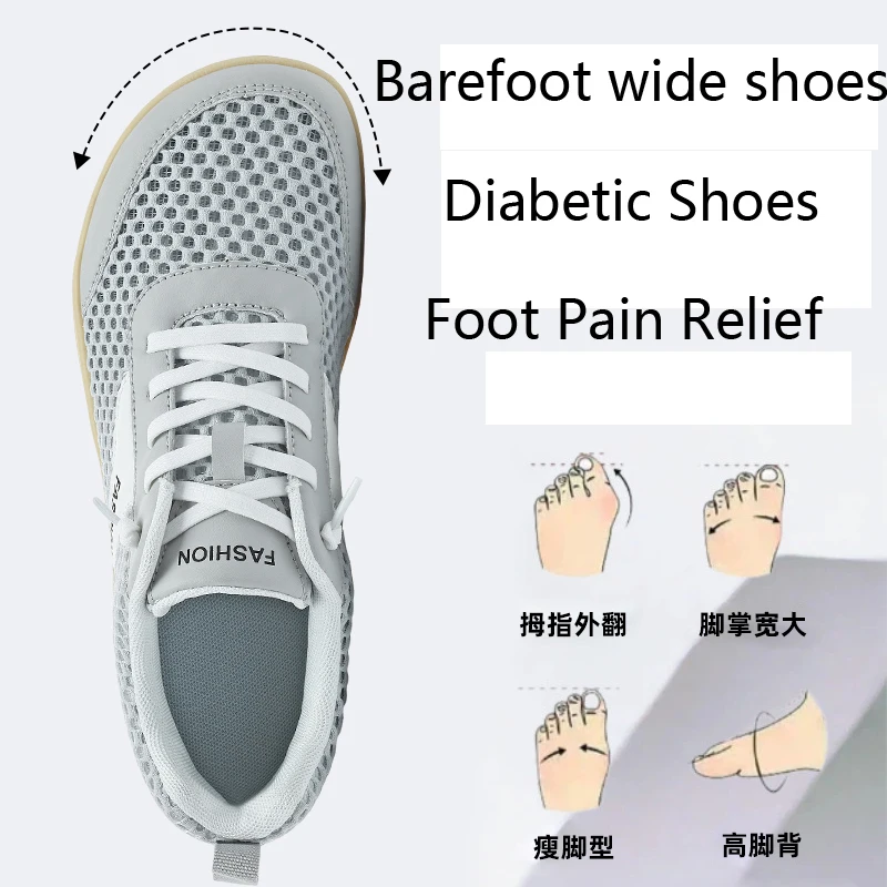 Chaussures de marche orthopédiques à bout large pour diabétiques souffrant de hallux valgus, baskets respirantes en maille creuse à enfiler, pour soulager la douleur, chaussures décontractées