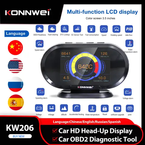 2026 KONNWEI KW206 Car OBD2 Diagnostic Tool HUD 2in1 Fault code clearing DTC Lookup Mileage Auto Tools On-Board Computer Display